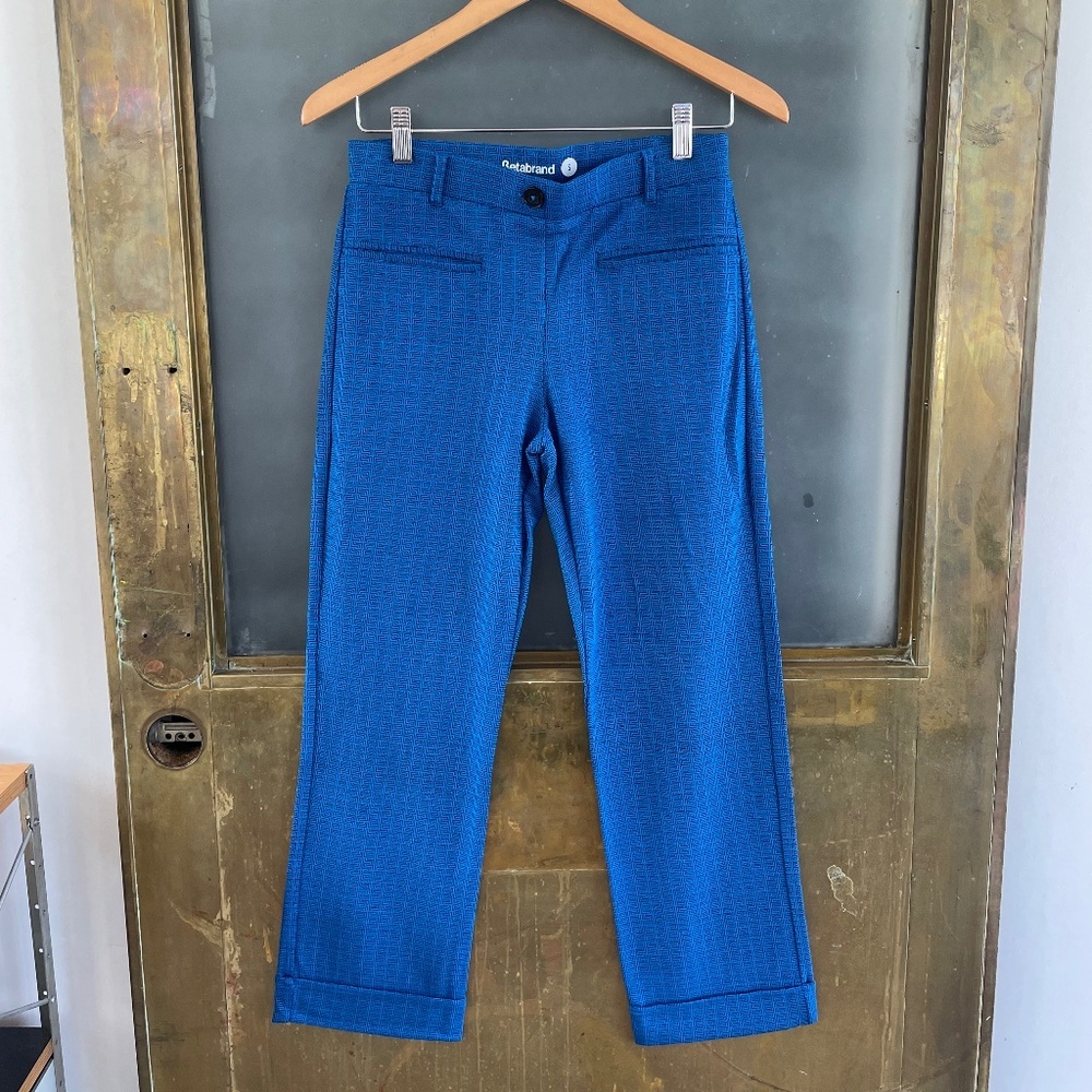 Betabrand Dress Pant Yoga Pants Blue Geometric Work Pants Size S